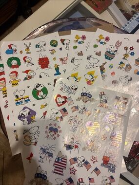 Vintage Current ~ Charlie Brown Snoopy Peanuts Stickers ~ 7  Sheets NOS